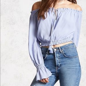 Off the Shoulder Blue Ruffle Long Sleeve
